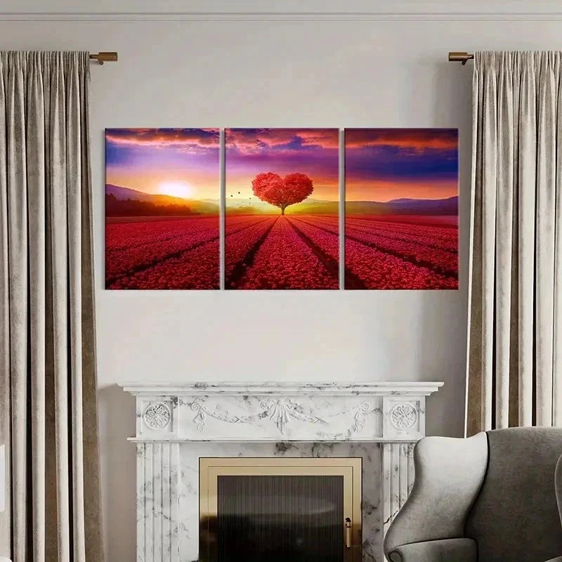 3pcs Red Love Trees Natural Landscape Wall Art Set Canvas Framed 40x60cm - High Quality Print 100% Australian Made Wall Canvas Ready to Hang