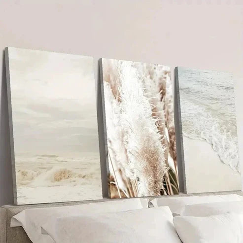 3pcs Coastal Reed Botanical Landscape Wall Art Set Canvas Unframed - High Quality Print 100% Australian Made Wall Canvas