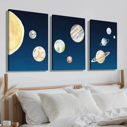 3pcs Navy Blue Starry Sky Planet Perfect Wall Art Set Canvas Framed 40x60cm - High Quality Print 100% Australian Made Wall Canvas Ready to Hang