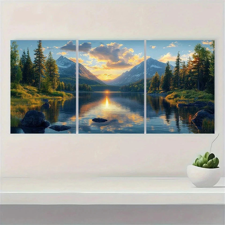 3pcs Nature Mountain Lake Scene Metal Print Ready to Hang Art