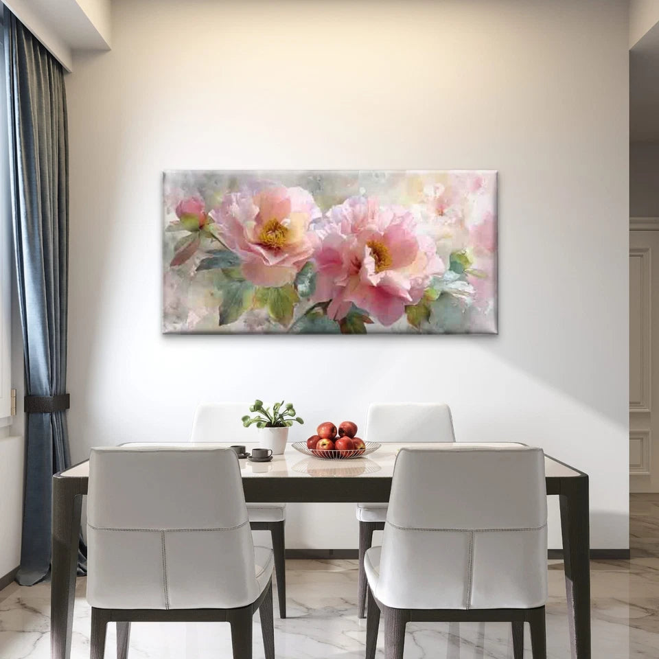 Pink Peonies & Blossoms Wall Art Canvas Office Home Room Framed 120x60cm
