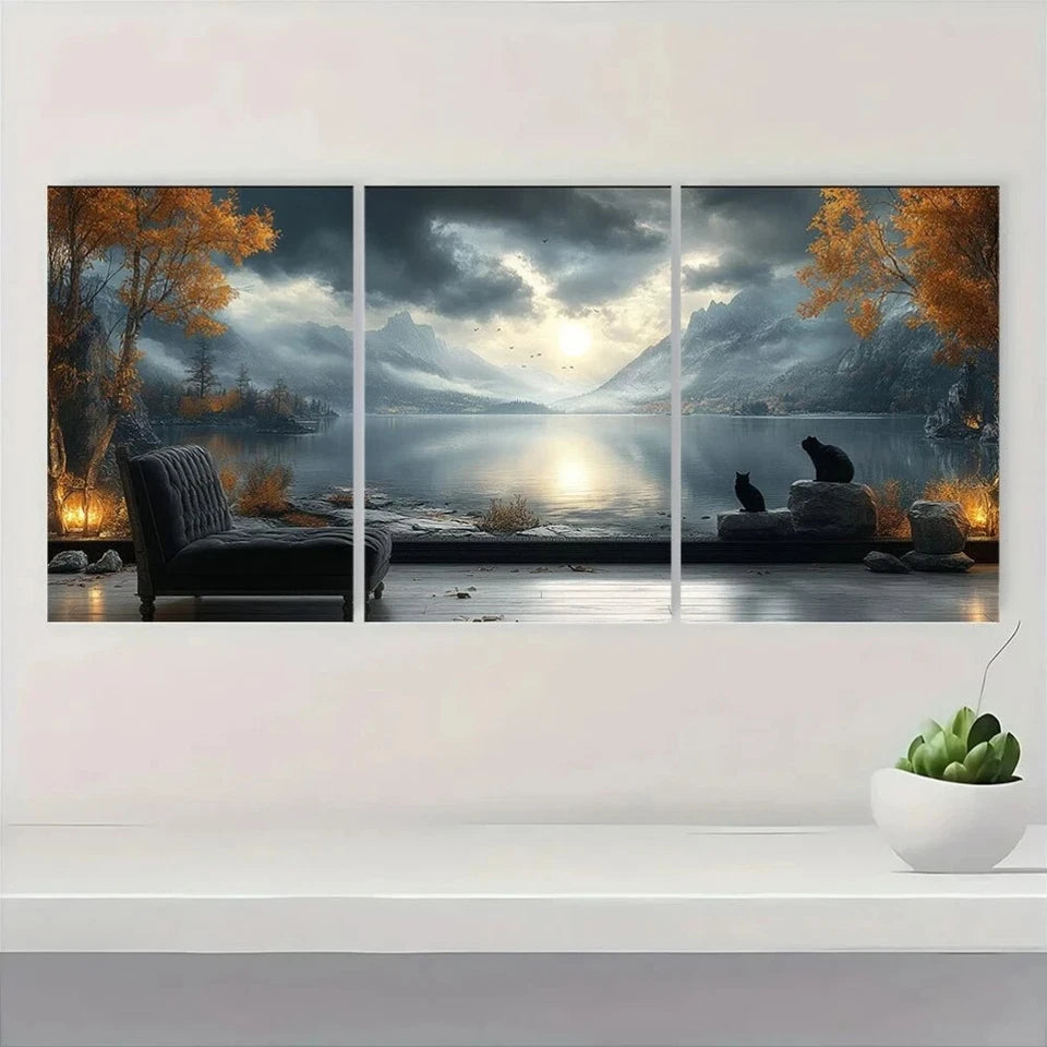 3pcs Scenic Lake & Mountain Nature Metal Print Ready to Hang Art