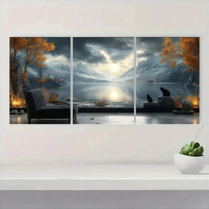 3pcs Scenic Lake & Mountain Nature Metal Print Ready to Hang Art