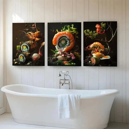 3pcs Gourmet Sushi Cuisine Aesthetic Perfect Wall Art Set Canvas Framed 40x60cm - High Quality Print 100% Australian Made Wall Canvas Ready to Hang