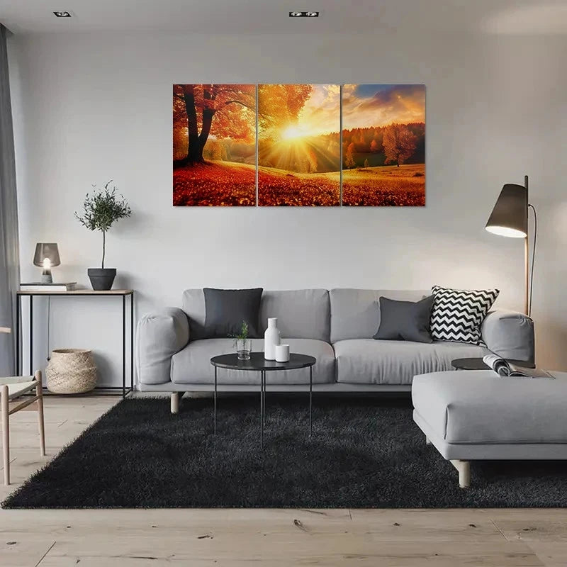 3pcs Autumn Sunset Nature Scenery Metal Print Ready to Hang Art