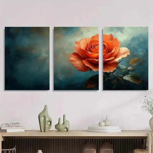 3pcs Coral Rose Flower Orange Perfect Wall Art Set Canvas Framed 40x60cm - High Quality Print 100% Australian Made Wall Canvas Ready to Hang