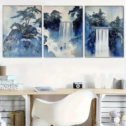 3pcs Waterfalls Pine Trees and Solitary Perfect Wall Art Set Canvas Framed 40x60cm - High Quality Print 100% Australian Made Wall Canvas Ready to Hang