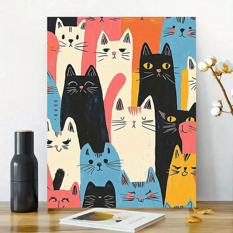 Colorful, Cute Cat Pattern In A Retro Style   40x60cm Metal Print Ready to Hang