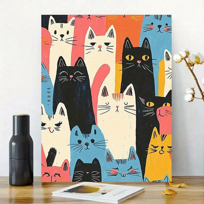 Colorful, Cute Cat Pattern In A Retro Style   40x60cm Metal Print Ready to Hang