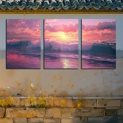 3pcs Vibrant Ocean Wave Illustration Wall Art Set Canvas Framed 60x90cm - High Quality Print 100% Australian Made Wall Canvas Ready to Hang