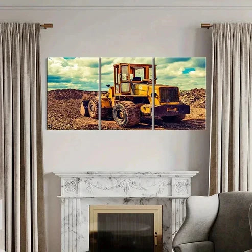 3pcs Bulldozer & Excavator in Action Wall Art Canvas Unframed - High Quality Print 100% Australian Made Wall Canvas