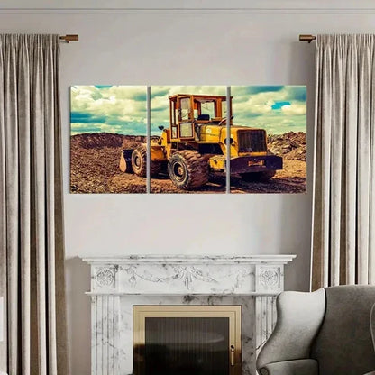 3pcs Bulldozer & Excavator in Action Wall Art Canvas Unframed - High Quality Print 100% Australian Made Wall Canvas