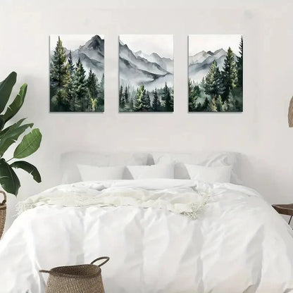 3pcs Abstract Green Mountain Forest Metal Print Ready to Hang Art