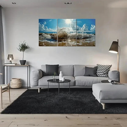 3pcs Beach Waves Ocean Sunset Metal Print Ready to Hang Art