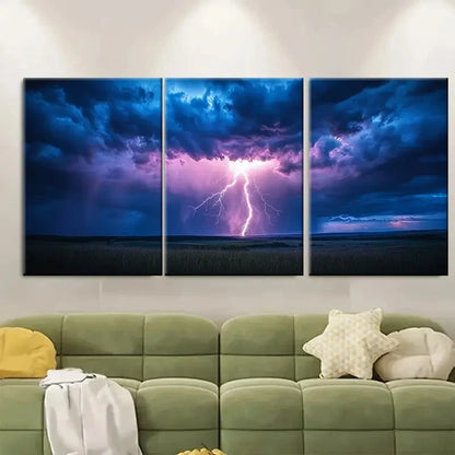 3pcs Dramatic Lightning Storm Scene Perfect Wall Art Set Canvas Framed 40x60cm - High Quality Print 100% Australian Made Wall Canvas Ready to Hang