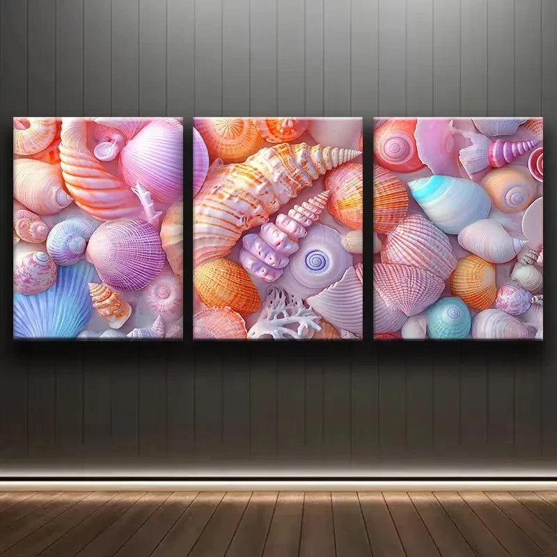 3pcs Colorful Seashell Collection Wall Art Set Canvas Framed 60x90cm - High Quality Print 100% Australian Made Wall Canvas Ready to Hang