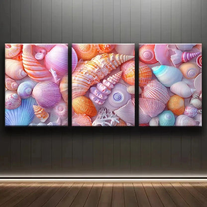 3pcs Colorful Seashell Collection Wall Art Set Canvas Framed 60x90cm - High Quality Print 100% Australian Made Wall Canvas Ready to Hang