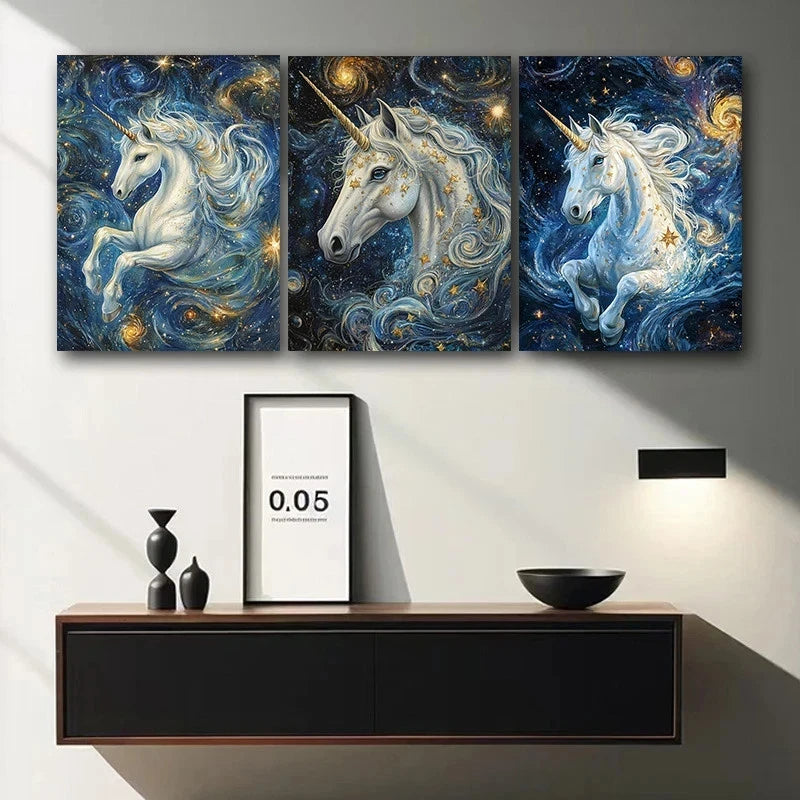 3pcs The Dream Unicorn Animal Themed Metal Print Ready to Hang Art