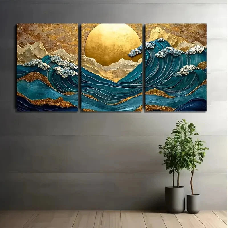 3pcs Golden Sun Colorful Design Metal Print Ready to Hang Art