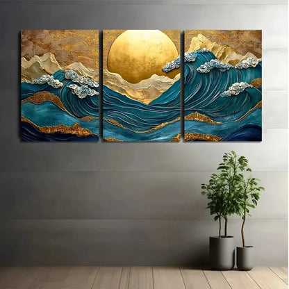 3pcs Golden Sun Colorful Design Metal Print Ready to Hang Art