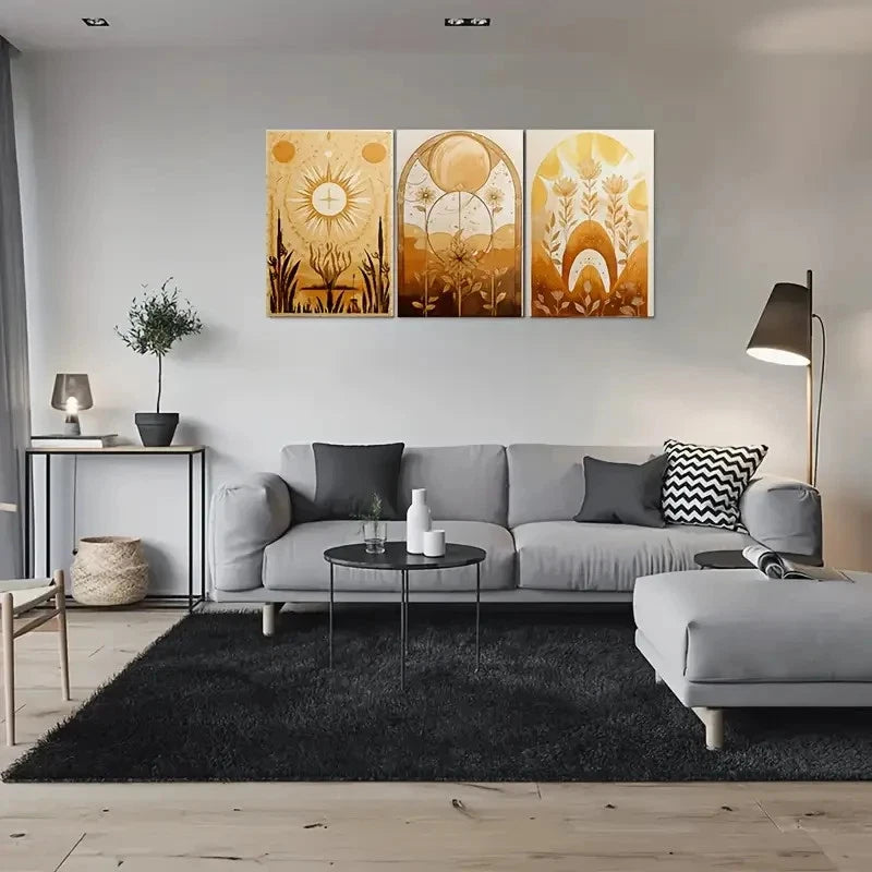 3pcs Golden Sunset Triptych Floral Wall Art Set Canvas Framed 40x60cm - High Quality Print 100% Australian Made Wall Canvas Ready to Hang