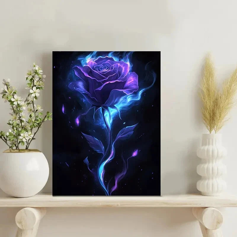 Dark Fantasy Purple Rose Blue Liquid Accents on Dark 40x60cm Metal Print Ready to Hang