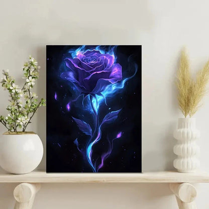 Dark Fantasy Purple Rose Blue Liquid Accents on Dark 40x60cm Metal Print Ready to Hang