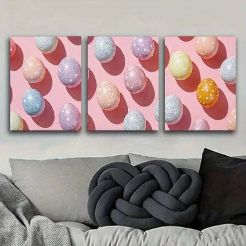 3pcs Easter Eggs Design Portrait Orientation Wall Art Set Canvas Unframed - High Quality Print 100% Australian Made Wall Canvas
