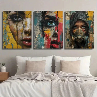 3pcs Abstract Colorful Human Faces Wall Art Set Canvas Unframed - High Quality Print 100% Australian Made Wall Canvas