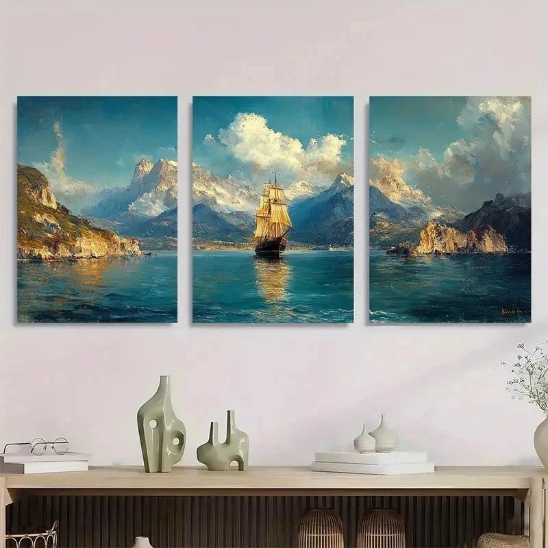 3pcs Panoramic Coastal Landscape Perfect Wall Art Set Canvas Framed 40x60cm - High Quality Print 100% Australian Made Wall Canvas Ready to Hang