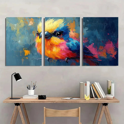 3pcs Funny Animal Colorful Bird Metal Print Ready to Hang Art