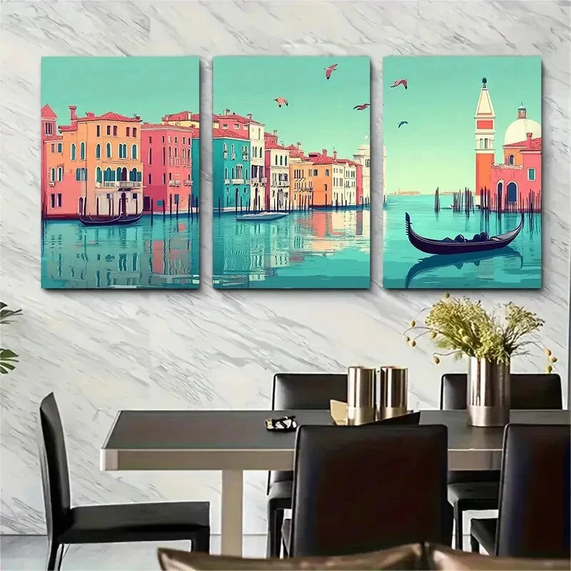 3pcs Venice Italy Artistic Blue Metal Print Ready to Hang Art