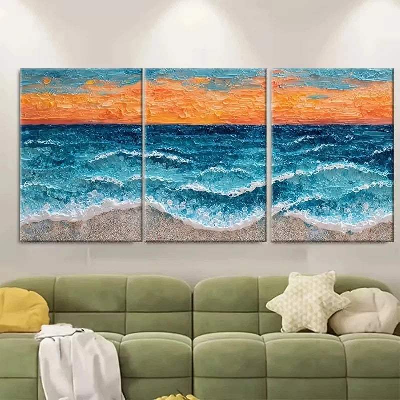 3pcs Sunset Seascape Acrylic Painting Wall Art Set Canvas Framed 40x60cm - High Quality Print 100% Australian Made Wall Canvas Ready to Hang