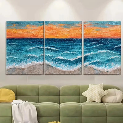 3pcs Sunset Seascape Acrylic Painting Wall Art Set Canvas Framed 40x60cm - High Quality Print 100% Australian Made Wall Canvas Ready to Hang