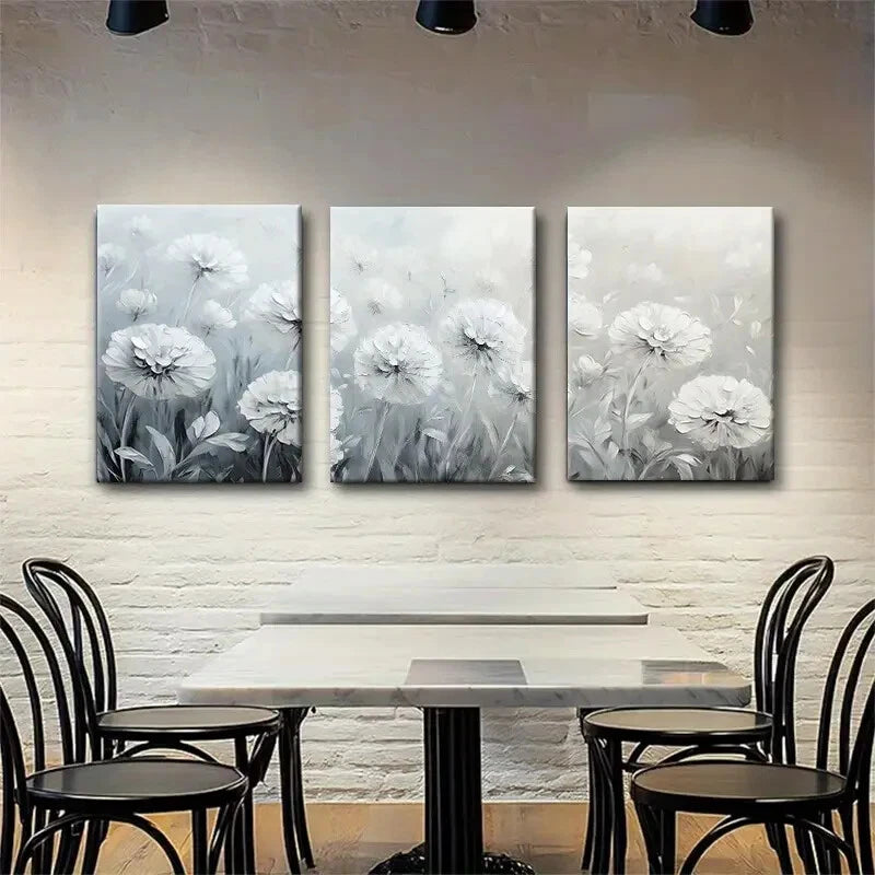 3pcs Elegant Monochrome Floral Botanical Perfect Wall Art Set Canvas Framed 40x60cm - High Quality Print 100% Australian Made Wall Canvas Ready to Hang
