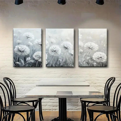 3pcs Elegant Monochrome Floral Botanical Perfect Wall Art Set Canvas Framed 40x60cm - High Quality Print 100% Australian Made Wall Canvas Ready to Hang