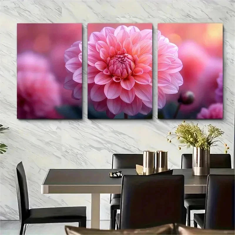 3pcs Dahlia Flower Floral Picture Perfect Wall Art Set Canvas Framed 50x70cm - High Quality Print 100% Australian Made Wall Canvas Ready to Hang