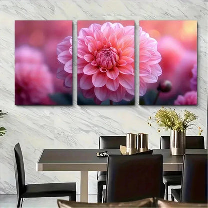 3pcs Dahlia Flower Floral Picture Perfect Wall Art Set Canvas Framed 50x70cm - High Quality Print 100% Australian Made Wall Canvas Ready to Hang
