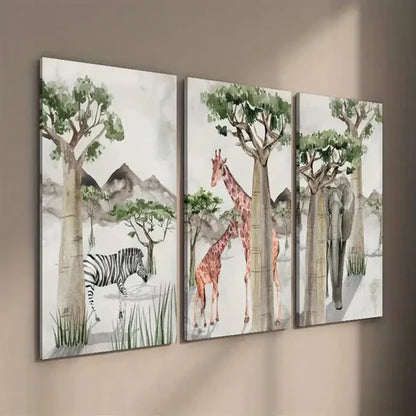 3pcs African Animals Jungle Theme Wall Art Set Canvas Unframed - High Quality Print 100% Australian Made Wall Canvas