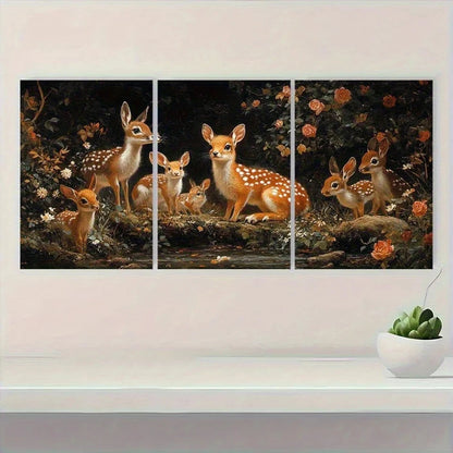 3pcs Fox Hedgehog Rabbit & Sika Deer Forest Metal Print Ready to Hang Art