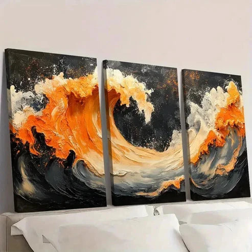 3pcs Black Orange Ceramic Embellishment Wall Art Set Canvas Unframed - High Quality Print 100% Australian Made Wall Canvas