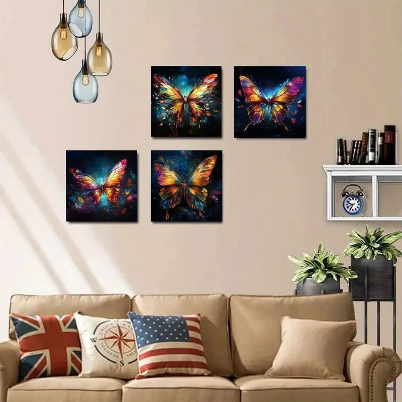 4pcsColorful butterfliesWall Art Canvas Framed