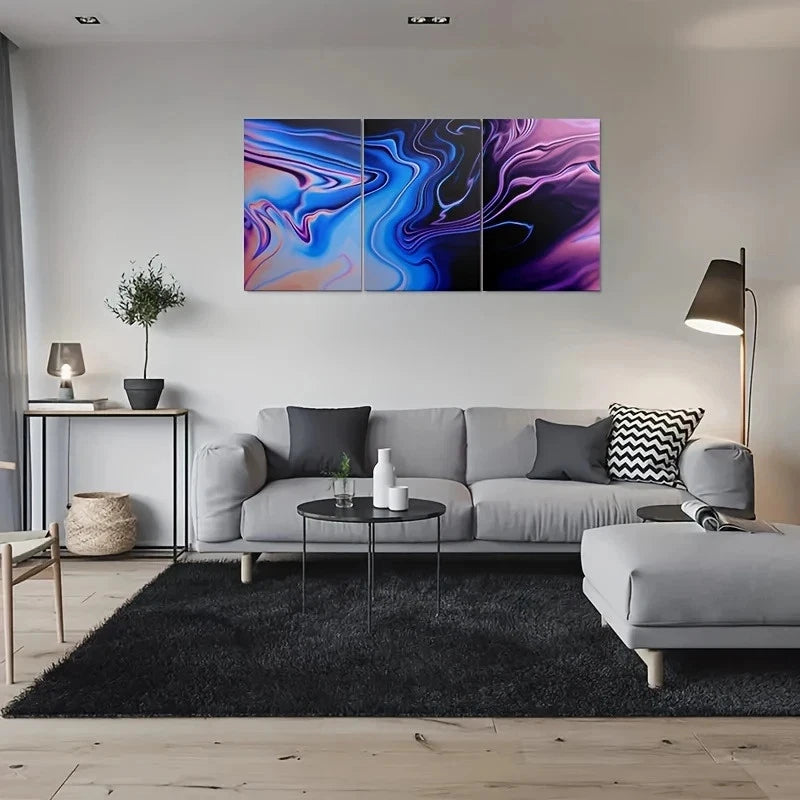 3pcs Abstract Fluid Colorful Blue Purple Metal Print Ready to Hang Art