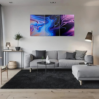 3pcs Abstract Fluid Colorful Blue Purple Metal Print Ready to Hang Art