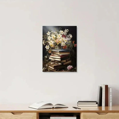 Beautiful Vintage Floral Bookstore Painting 60x90cm Metal Print Ready to Hang