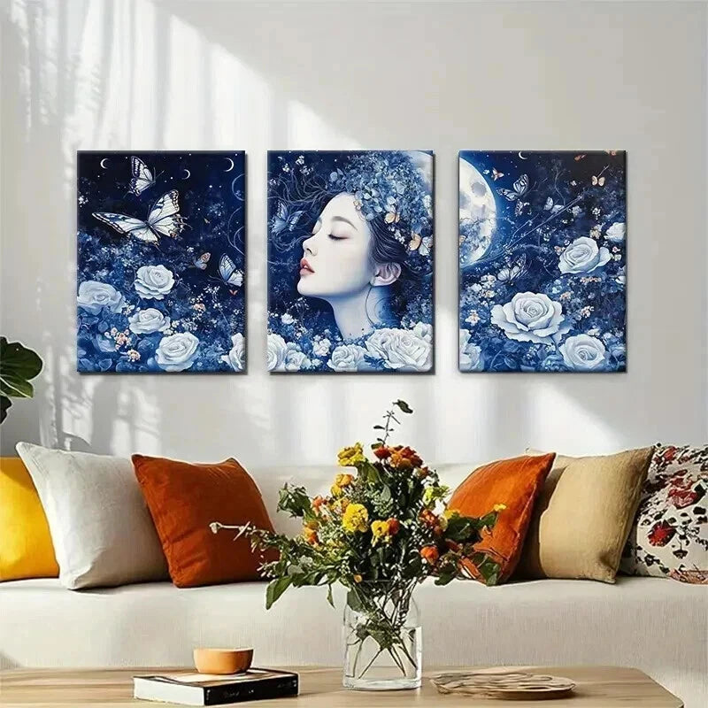 3pcs Enchanting Woman Butterflies Perfect Wall Art Set Canvas Framed 40x60cm - High Quality Print 100% Australian Made Wall Canvas Ready to Hang