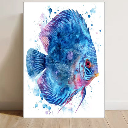Manga-Style Abstract Blue Watercolor 60x90cm Metal Print Ready to Hang
