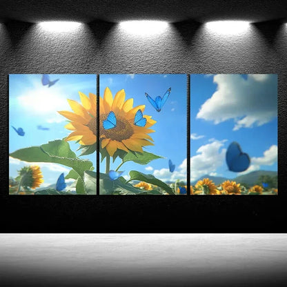3pcs Sunflowers and Butterflies Metal Print Ready to Hang Art