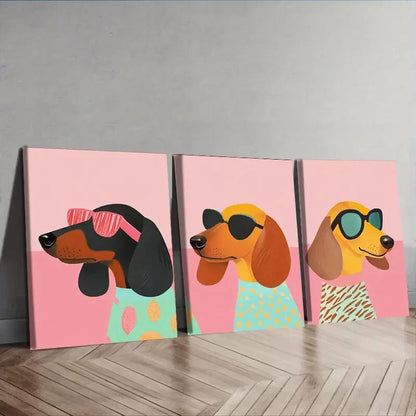 3pcs Dog Glasses & Stylish Outfits Perfect Wall Art Set Canvas Framed 40x60cm - High Quality Print 100% Australian Made Wall Canvas Ready to Hang