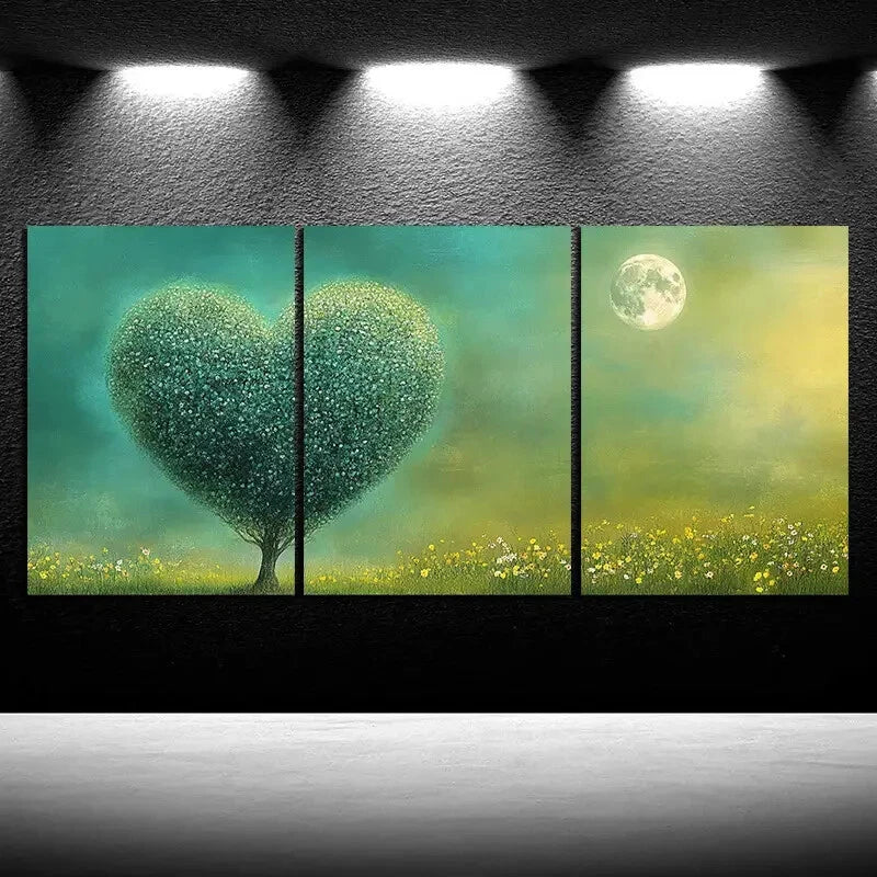 3pcs Heart Shaped Trees On The Grassland Metal Print Ready to Hang Art